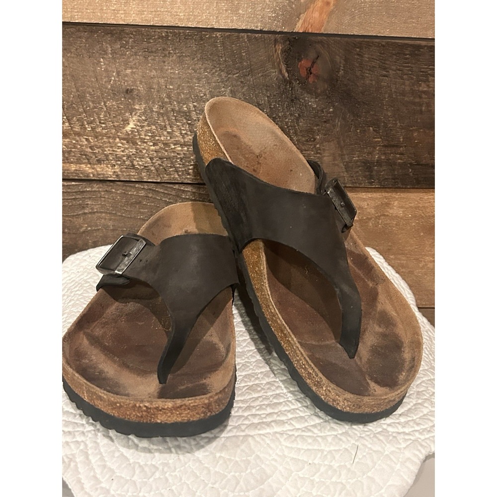 BIRKENSTOCK Gizeh  Unisex Sz W14 / M12 EU 45 Black Leather Sandals Germany